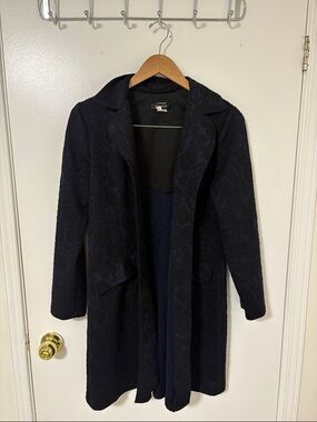 Textured Navy Long Coat